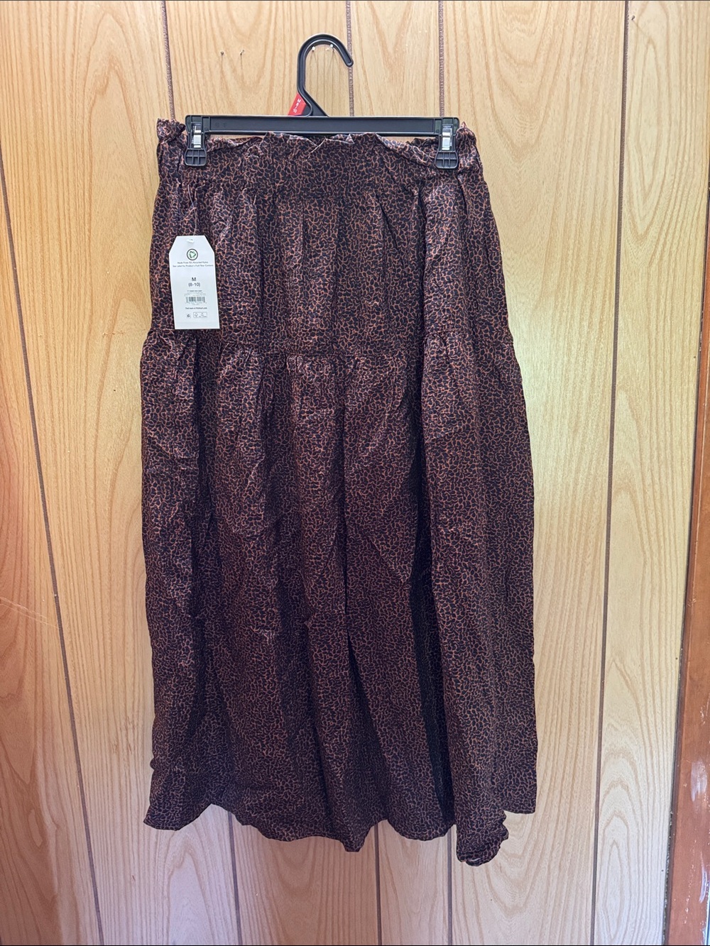 Time and Tru Brown Printed Tiered Midi Skirt